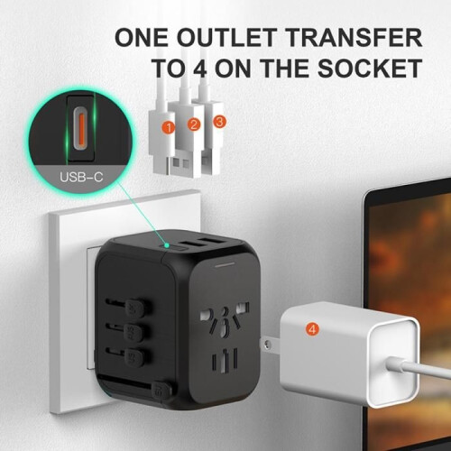 Universal adapter with 30W, 2 USB-A, 1 USB-C power adapter - Compatible with over 100 countries 1