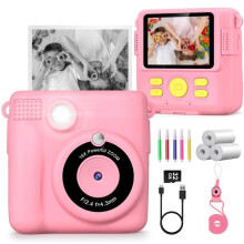 Kids Instant Toy Camera, FIVEFINE HD 1080P Video Camera, Children's Digital Camera with 32GB Card, Pink