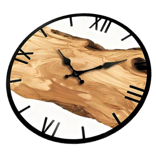 (C) Practical Contemporary Wood Wall Clock with Metal Texture Quiet Movements Easy Mounting Easy Installation Creative Clock  C