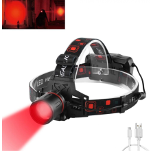 Rode oplaadbare LED-koplamp met rood licht voor de jacht, rode straal