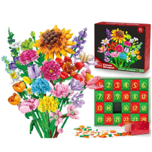 Bloemboeketblokken Kerst Adventskalender, Kerst 24 Dagen Zonnebloemboeket Blinde Doos