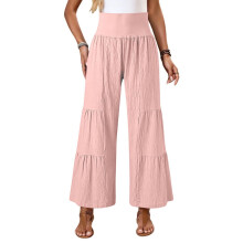 ElasticFlowy strand-palazzo-broek voor dames met hoge-Roze S