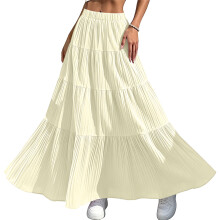 Fließender weißer Maxirock für Damen, ausgestellte-Beige L