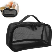 Grote make-uptas van mesh met handvat, ademend, transparant en met ritssluiting. Opbergtas voor cosmetica.