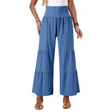 Damen-Strand-Palazzo-Hose mit hoher Taille und-Blau M