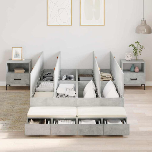 VidaXL vidaXL Storage Bed Frame Concrete Grey 120 cm Engineered Wood 2