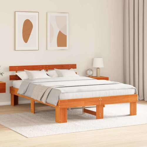 VidaXL vidaXL Bed Frame with Headboard Wax Brown 160 x 200 cm Solid Pine Wood 2