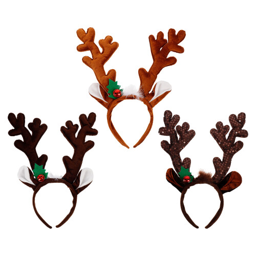 3Stk Weihnachts-Haarband Mit Hirschgeweih, Stoff-Accessoires