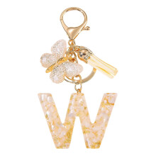 (W) Elegant Letter Keychain With Butterfly Tassels Detailing Rustproof Metal Resin Blend Practical Carry Essential Multicolor