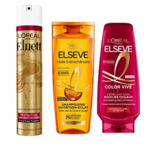 L'Oréal Paris - Värjättyjen hiusten hoitorutiini & Kiilto – Elnett-hiuslakka + Color Vive -hoitoaine + Öljyshampoo -