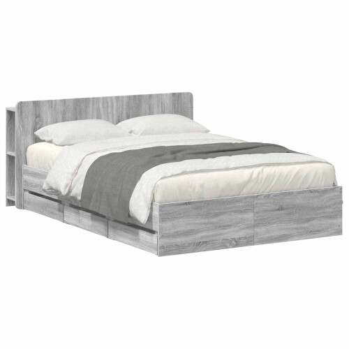 VidaXL vidaXL Bed Frame with Storage Grey Sonoma 140 x 200 cm Engineered Wood 1