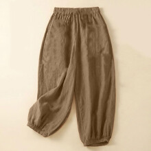 Leinenhose für Damen, elastische Taille, Kordelzug,-Grün M
