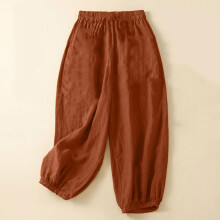 Linen Pants for Women Elastic Waist Drawstring Baggy-Orange M