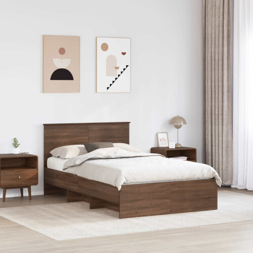 VidaXL vidaXL Bed Frame with Headboard Brown Oak 120 x 123 cm Engineered Wood 2