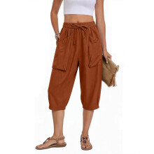 Leinenhose für Damen, elastische Taille, Kordelzug,-Orange L