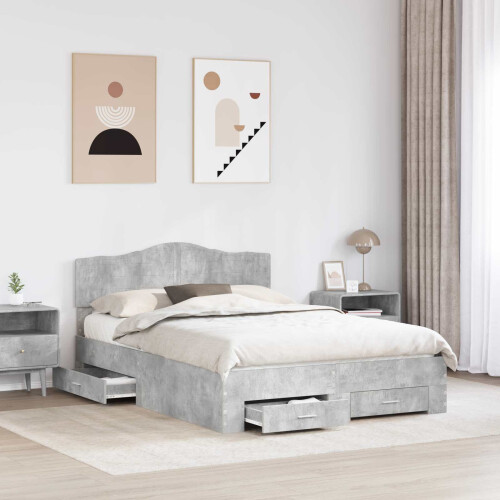 VidaXL vidaXL Bed Frame Concrete Grey 150 x 200 cm Engineered Wood 2