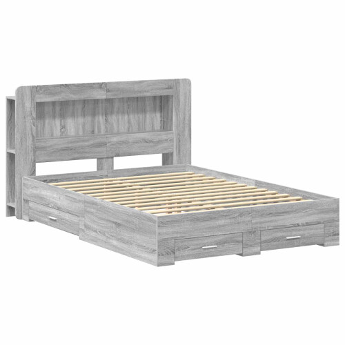 VidaXL vidaXL Bed Frame with Storage Grey Sonoma 140 x 200 cm Engineered Wood 1