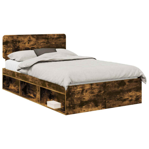 VidaXL vidaXL Bed Frame Smoked Oak 135 x 190 cm Solid Pine Wood 1