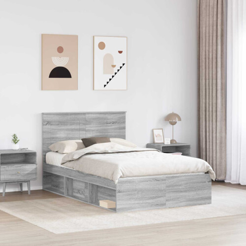 VidaXL vidaXL Bed Frame with Drawer Grey Sonoma 120 x 190 cm Solid Pine Wood 1