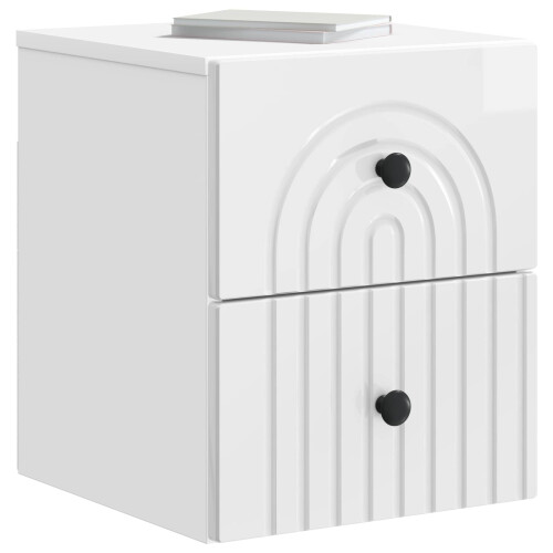 VidaXL vidaXL Wall-Mounted Bedside Cabinet with Drawer 2 pcs High Gloss White 1