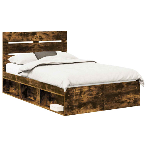 VidaXL vidaXL Bed Frame Smoked Oak 135 x 190 cm Solid Pine Wood 1