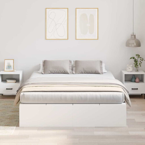 VidaXL vidaXL Storage Bed Frame White 135 x 190 cm Engineered Wood 1