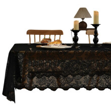 (Black) Lace Tablecloth for Elegant Gatherings, Featurings Openwork Design Polyester Lace Fabric Dining Table Cover Sleeve  White