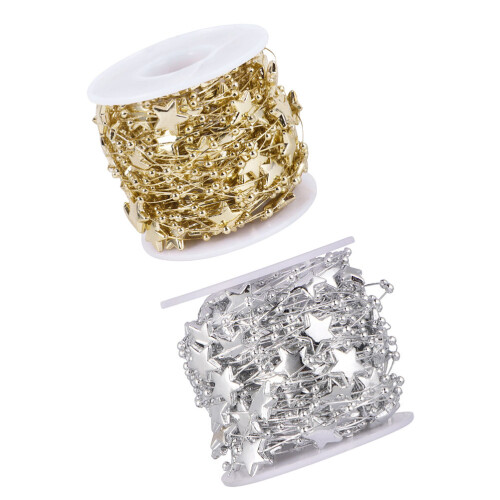 2Rollen Goldene DIY Perlenkette Für Weihnachtsbaumdeko