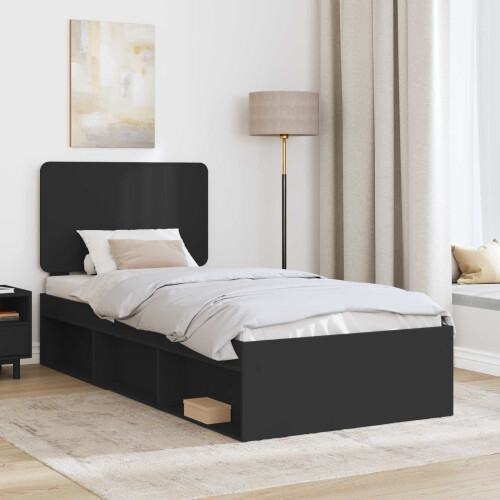 VidaXL vidaXL Bed Frame with Headboard Black 75 x 190 cm Solid Pine Wood 1