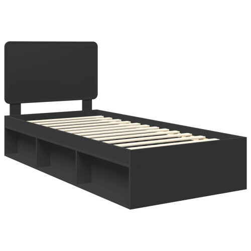VidaXL vidaXL Bed Frame with Headboard Black 75 x 190 cm Solid Pine Wood 2