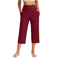 Hosen für Damen, weites Bein, Hose mit-Burgunderrot XXXL