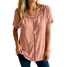 Damen-Blusen aus böhmischer Häkelspitze, kurzärmelig,-Rosa XL
