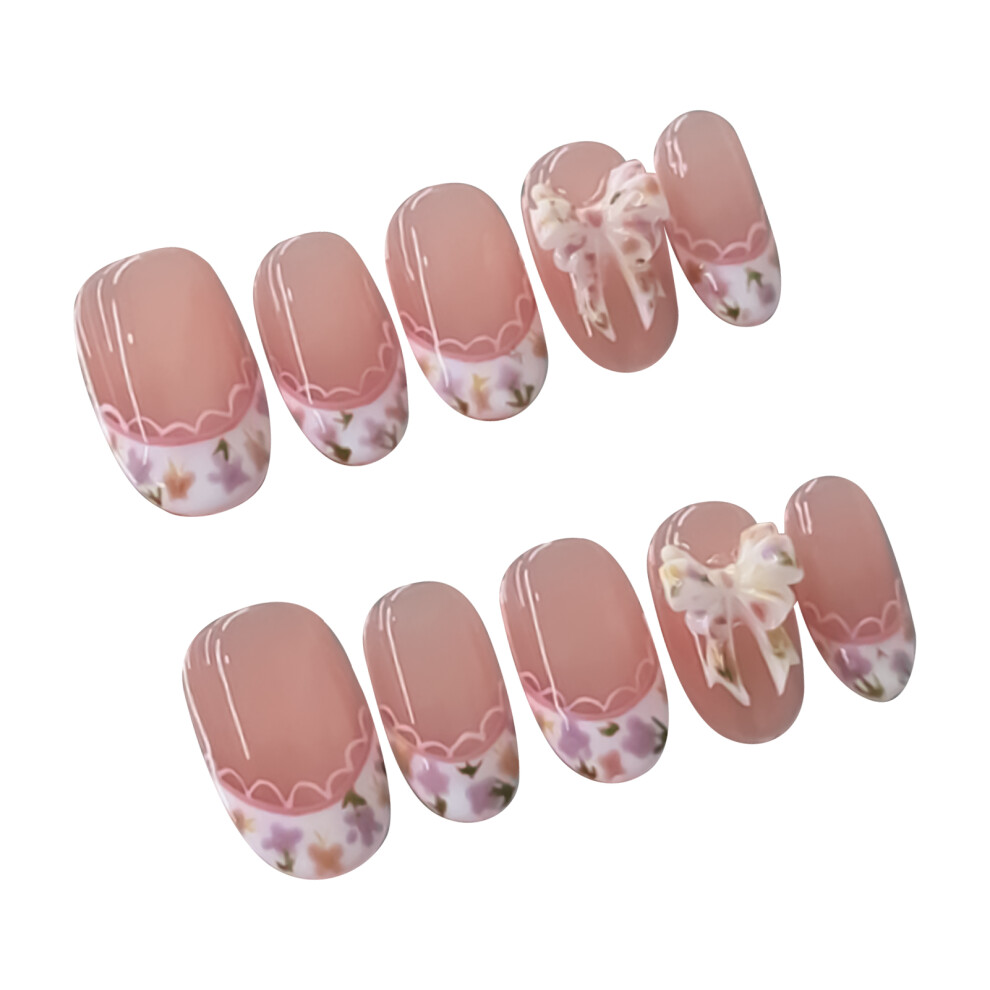 Dachuang Beauty (Xs) 10Pcs Floral Bowknot Fake Nails For Party & Daily