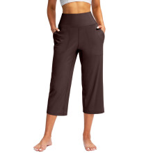 Pantalon pour femme, jambes larges, avec poches,-Marron foncé S