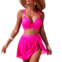 Trendy badpak met hoge taille, praktisch damesbadpak,-Rozerood S