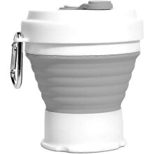 Travel Cup with Hook, Collapsible Silica Gel Portable Outdoor Can Be Filled with Boiling Water Compressed Wash Cup (Gray, White)(1Pcs)