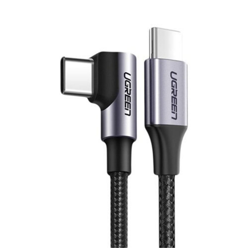 UGREEN USB-C til vinklet SB-C kabel, PD, 60W, 3A, 2m - Grå/sort