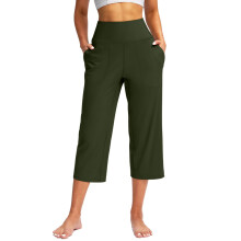 Pantalon pour femme, jambes larges, avec poches,-Vert armée M