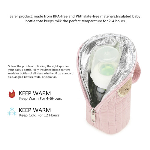(Pink) Sac Biberon Isolé Coton Ours 2
