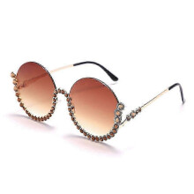 (Bright gold double tea) Round Sunglasses Driving Sunglasses Rhinestones Frame Sunglasses Y2k Sunglasses
