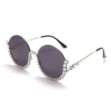 (Bright gold full gray) Round Sunglasses Driving Sunglasses Rhinestones Frame Sunglasses Y2k Sunglasses