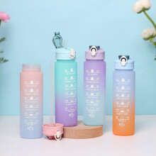 (Blue, 701-800ml) Gradient Straw Plastic Water Bottle Outdoor Sports Bottle 750ml Leakproof Portable Gym Water Jug
