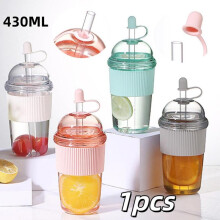 (Matches the image) Portable Flip Straw Cup 430ml High-Capacity Water Bottle Heat-Resistant Plastic Ins Style Juice Cup for Coffee Tea Milk