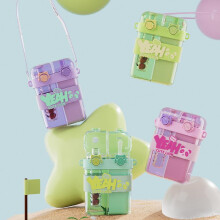 (Lavender, 750ml) Large-Capacity Kids Water Bottle with Double Drinking Cups and Straws, Cute Cartoon Sports Water Cup