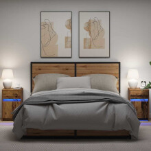 vidaXL LED Bedside Cabinet with Drawer 2 pcs Old wood 38 x 34 x 61 cm