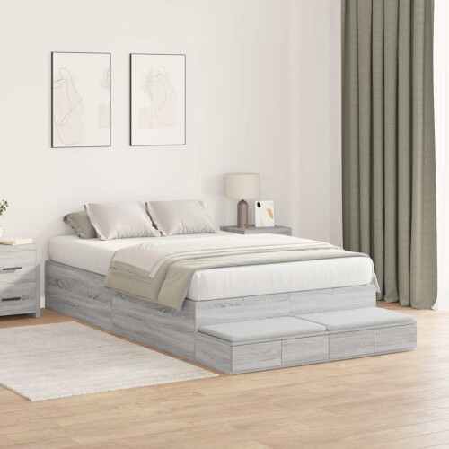 VidaXL vidaXL Storage Bed Frame Grey Sonoma 120 cm Engineered Wood 1