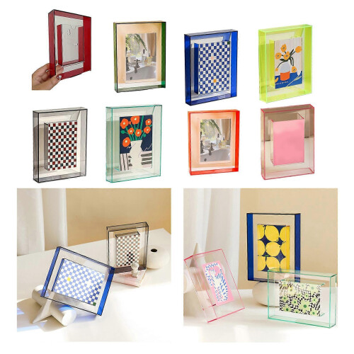 (grey) Photo Frame Acrylic Photo Holder for Desktop Display Support Horizontaled Vertical Clear  pink 1