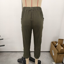 Lässige Baumwoll-Leinen-Hose für Damen, elastisch, hohe-Grau XL