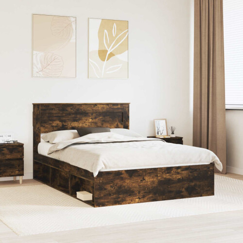 VidaXL vidaXL Bed Frame with Storage Smoked Oak 150 x 200 cm Solid Pine Wood