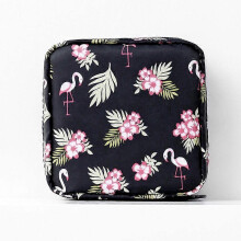 Sanitary Napkin Storage Bag Menstrual Cup Pouch Portable Pads with Zipper Feminine(Black - Flamingo)